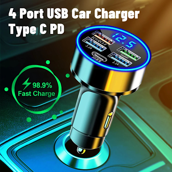 USB-billaddare Snabbladdning Quick Charge 3.0 Bilmobiltelefonladdare Adapter för iPhone 16 Pro 15 Samsung Typ C PD Laddare 15W Black