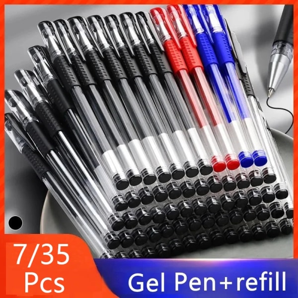 Gel Pen Set Skolmaterial Svart Blå Röd Bläck Färg 0,5 mm Kulspetspenna Kawaii Pen Skrivverktyg Skola kontorspapper 7Pcs Black pen C