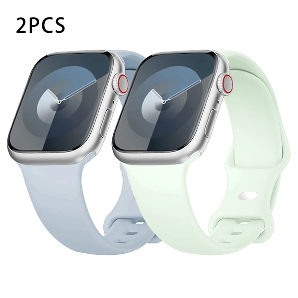 Silikonarmband för Apple Watch Band 40mm 44mm 46mm 45mm 41mm 49mm 38 42 Correa Armband iWatch serie 6 ultra2 7 8 9 se 10 band 2PCS Light Blue-Mint 42 44 45 46 49mm M-L