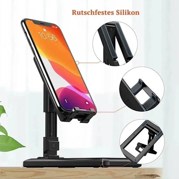 Vikbart Tablet Mobiltelefon Skrivbordsställ för iPad iPhone Samsung Skrivbordshållare Justerbart Skrivbordsfäste Smartphone Ställ T2 Black