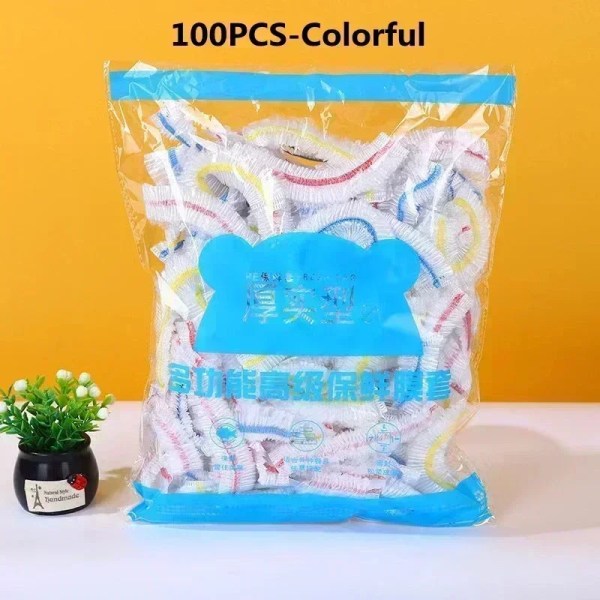 Färgglada cover Plast Elastiska omslagspåsar för frukt Grönsakspåse Återanvändbar Saran Wrap 100PCS-Colorful