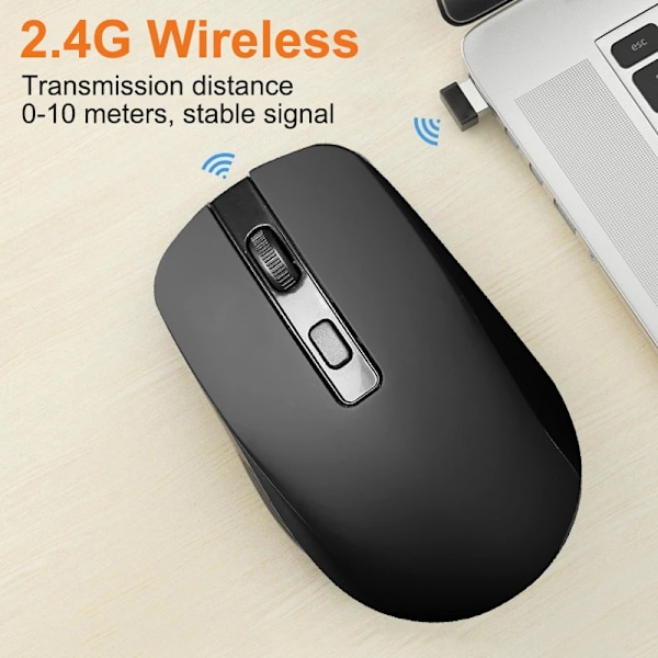Trådlös mus för spel, ergonomisk 1600DPI 4 knappar mus för MacBook surfplatta dator PC bärbar dator tillbehör 2.4G USB mus möss black