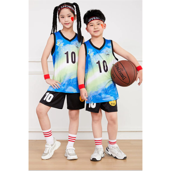 NYHET 23/24 pojke flicka storlek 10 Baskettröjor Barnuniform set grundskoletröja spelträningsväst för laguniform Blue (12-14Y)-kids-28