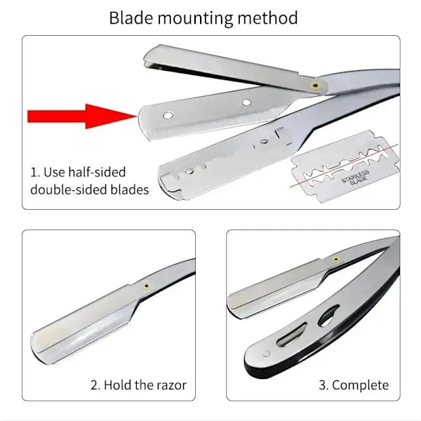 Män Professionell Barber Razor Manuell Rakapparat Rak Kant Rostfritt stål Rakapparat Vikbar Rakning Rakning Med Blad 1razor