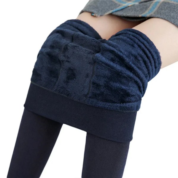 Kvinnor Vinter Leggings Varma Leggins Hög Midja Solid Färg Velvet Kvinnor Förtjockade Velvet Leggings Casual Stretchy Legging S navy XXL