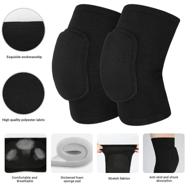 Dansande knäskydd för volleyboll Yoga Dam Barn Män Patella Brace Support EVA Knäskydd Fitness Protector Arbetsutrustning Black L