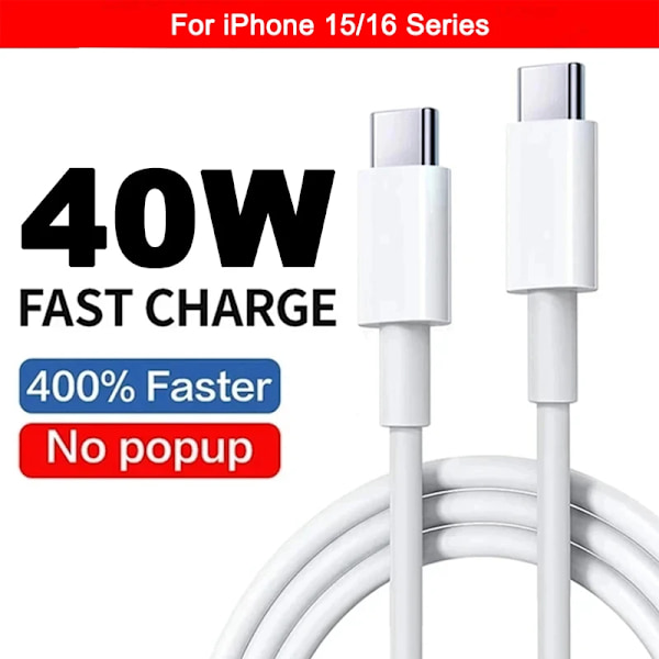 Apple 40W USB-C Snabbladdare för iPhone 16 15 14 13 12 11 Pro Max Plus PD Laddningskabel Tillbehör 15-16 Serie Cable 2M