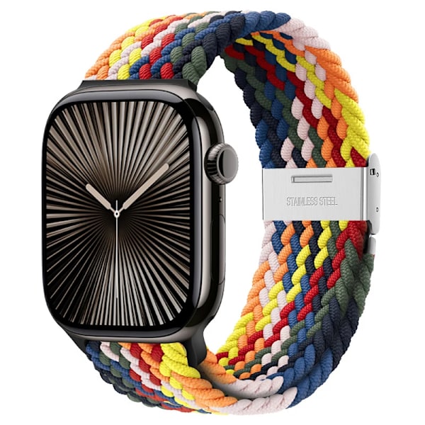 Armband för Apple Watch 46mm 45mm 44mm 49mm 40mm 41mm 42mm Flätad loop correa armband iWatch serie 10 8 9 7 5 se 6 4 Ultra rainbow black 38 40 41 S10-42 mm