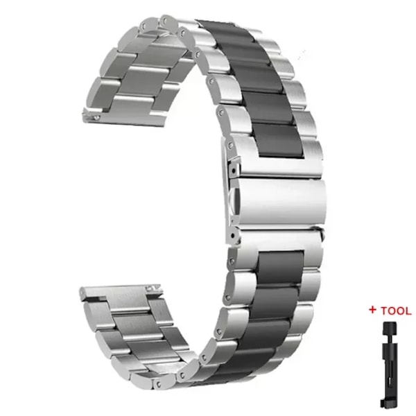 22mm 20mm Armband för Samsung Galaxy 7 6 5 4 40/44mm 6Classic Gear S3 Active2 Rostfritt Stål Armband för Huawei GT3 4Pro Amazfit Sliver Black 20mm
