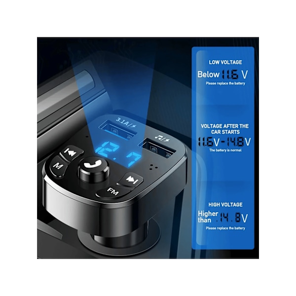 Multifunktionell Billaddare Med Bluetooth Mp3-Spelare, Bil Fm-Sändare, Handsfri Musik & Usb Flash Drive Reader, Usb Billaddare Black