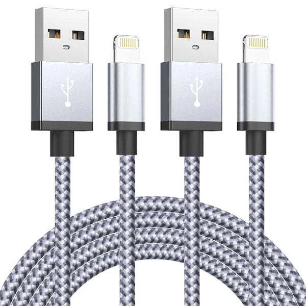 2-pack Ultralång Snabb Laddning USB-kabel för iPhone 14 8 7 Plus 13 12 11 Pro Max XS XR 3A USB Laddare Datakabel Flätad Kabel 2PCS 3m