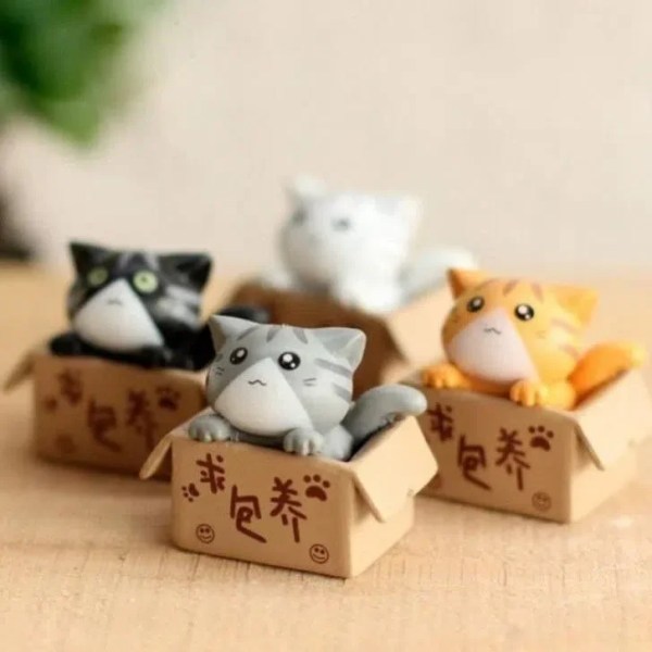 Kawaii Mini Cat Ornament Trädgårds kattunge staty Gåva Till Barn Barn Baby Rum Dekoration Leksak Miniatyr figurer Heminredning 4Pcs