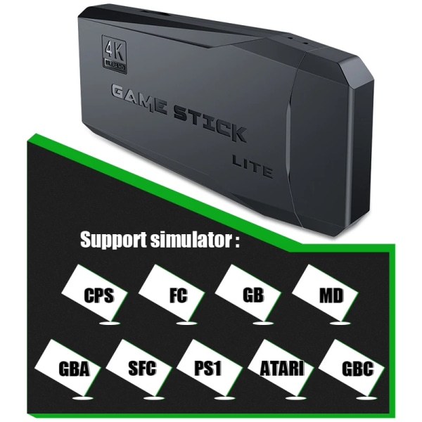 Videospelskonsol 2.4G dubbel trådlös handkontroll Game Stick 4K 20000 Spel 128 64 32GB Retrospel för PS1/GBA Julklapp 128G With 4 handle
