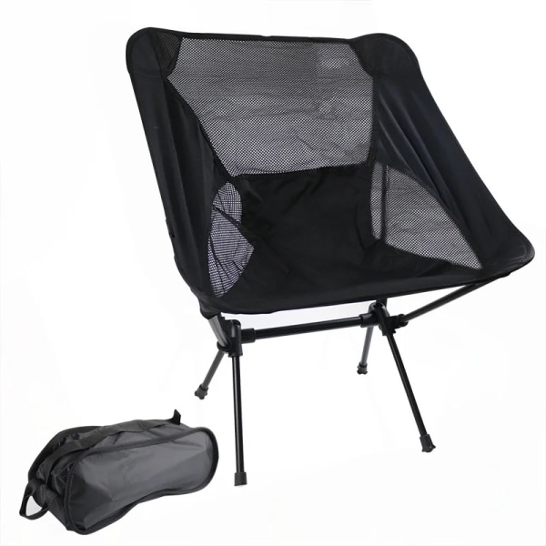 Utomhus hopfällbar strandstol Camping Light Moon Chair Aviation Aluminium Pipe Lazy Fishing Stol Hopfällbar stol Spelstol Black