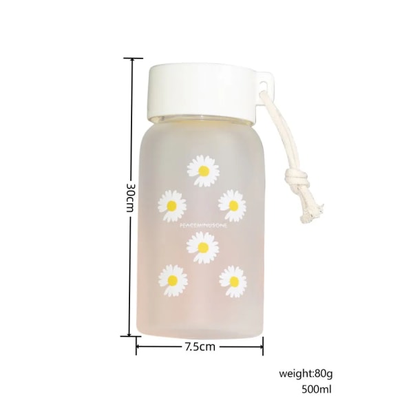 500ml genomskinlig vattenflaska i plast BPA-fri bärbar utomhussportmugg Student med rep Frosted 6 flower