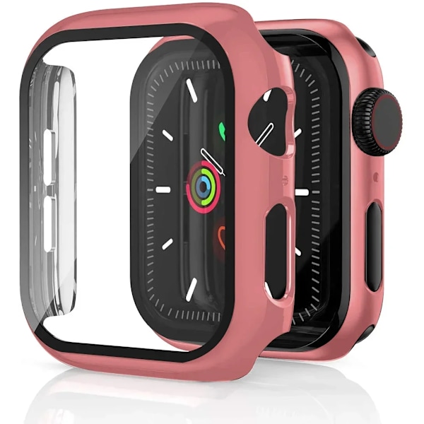 Glas+skal för Apple Watch Fodral 40mm 44mm 38mm 42mm stötfångare Skärmskydd för Apple Watch Tillbehör 9 8 7 6 5 4 3 41mm 45mm E Rose Pink 32 Series 7-8-9 41mm