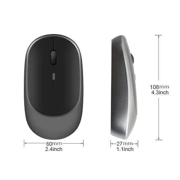 Trådlös mus, laddningsbar mus, spelmus, dubbla lägen, Bluetooth-kompatibel 2,4G USB, tyst mus för bärbar dator, surfplatta, Macbook, mus C with adapter