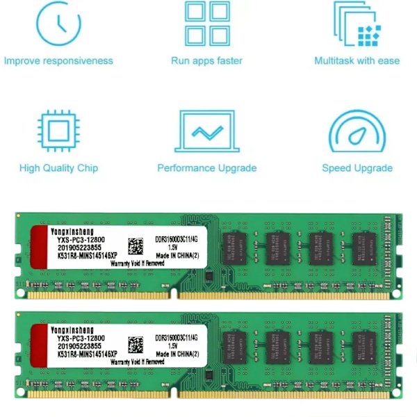Yongxinsheng 4GB 8GB 16GB DDR3 RAM DDR3 1333 1600MHz skrivbordsminne PC3-12800 Non-ECC 1.5V 204Pin DIMM obuffrad 2X4G1333-PC3-ALL