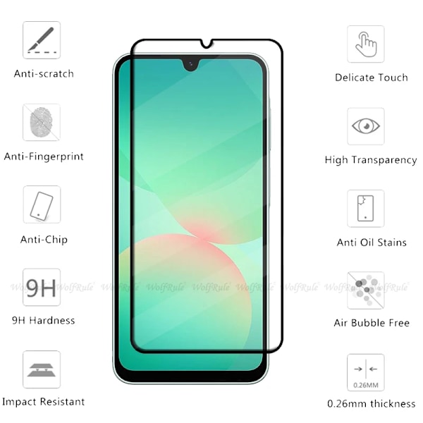 6-i-1 För Samsung Galaxy A26 Glas Samsung A26 Härdat Glas Fulltäckande Lim 9H Skärmskydd Samsung A26 A 26 Linsskydd 1 Glass and 1 Len For A26