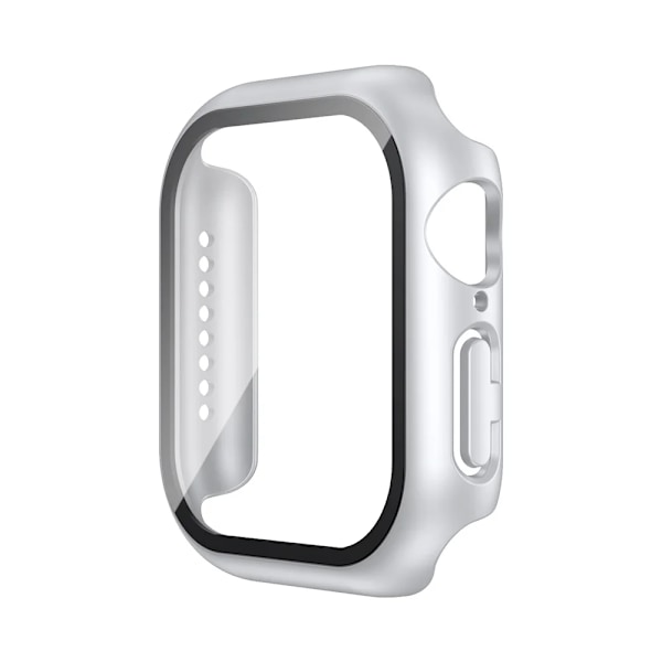 Härdat Glas+Skal För Apple Watch 38mm 40mm 41mm 42mm 44mm 45mm 46mm Skärmskydd Skyddande Fodral iWatch 10 8 7 9 6 SE 5 silvery Series 7 8 9 45MM