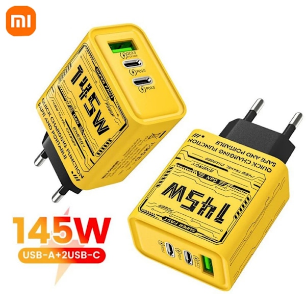 Xiaomi 145W Ultra Snabb Laddning 3-Portars PD USB Mobilladdare EU US UK För iPhone Samsung Huawei NY 1M C to C Cable