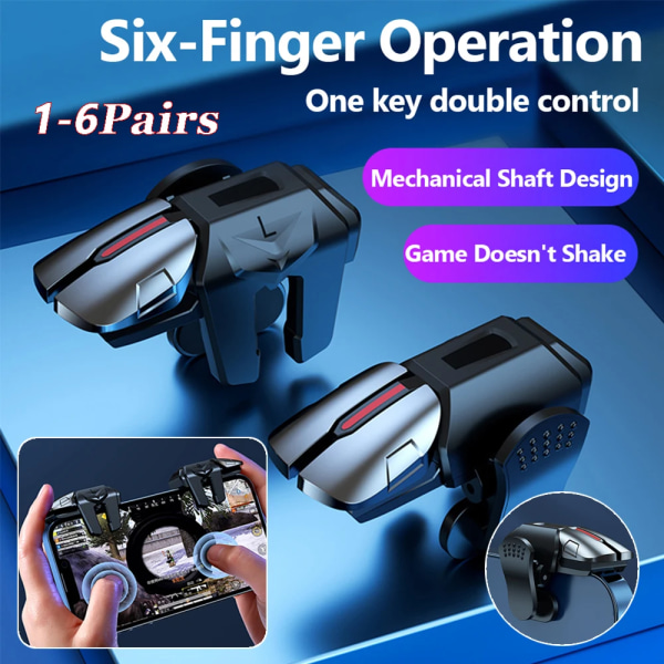 1-6 par 6-finger mobilspelutlösare för PUBG-telefonspelkontroller Gamepad Joystick G21 Siktskjutning Triggers Alloy Key-knapp 2 Pairs