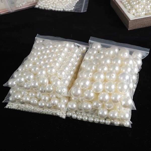 3-20 mm 10-1000 st rakt hål ABS-imitation pärlbeige vitt armband med runda pärlor för att tillverka smycken style16