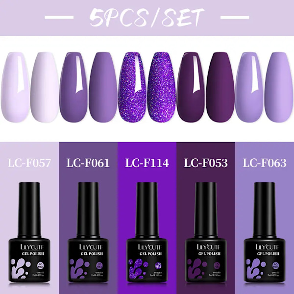 LILYCUTE 5 st/set 7ML Rödbrun Nagelgel DIY Nagelkonst Semi-Permanent UV Gel Polish Långvarig Design Manikyr Kit Tillbehör 241176
