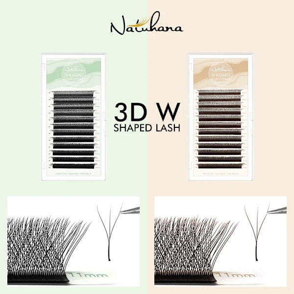 Natuhana Lashes 3D W Form Matt Ögonfrans Extension Klöver Fans Ögonfransar Individuell Premade Ryska Volym Fan Mink Falk Sminka 0.07mm LD