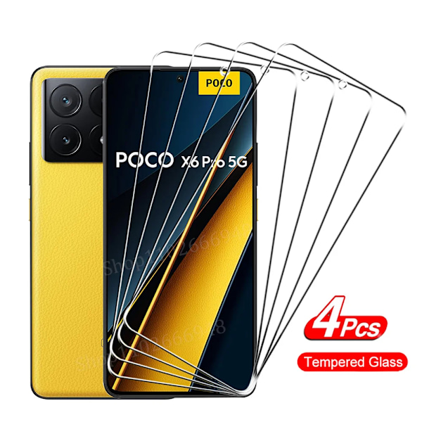 4 st Härdat Glas För POCO X6 X7 X5 X4 X3 F7 F6 F5 GT Pro Skärmskydd För POCO M6 M5 M3 Pro 5G C65 C40 Skyddsglas For POCO X7 Pro 5G 4PCS