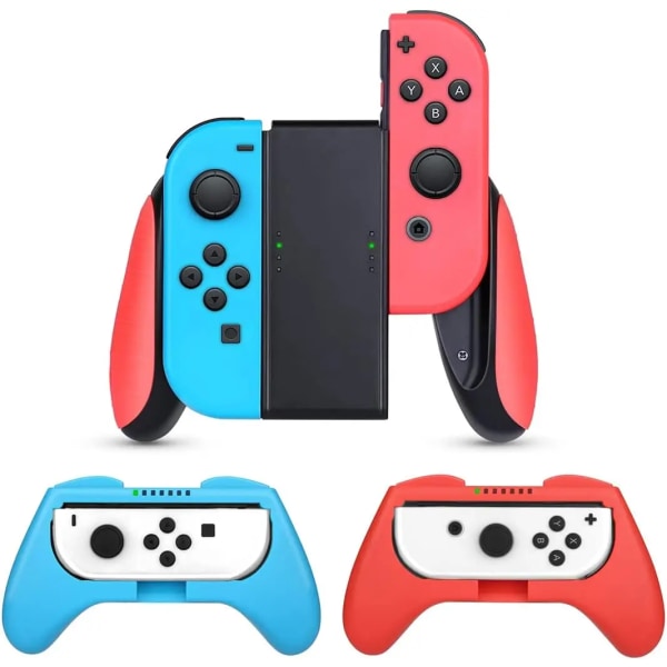 Grepp kompatibel med Nintendo Switch/Switch OLED Joy-Con, 3-pack, slitstarkt Game Switch Controller Handle Case Kit Red