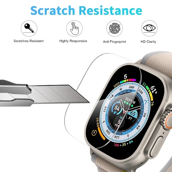 Härdat glas för Apple Watch Ultra 2/Ultra skärmskydd [49mm], Härdat glasfilm, Repskydd, Hög upplösning, Touch 2PCS 49MM iwatch ultra 2