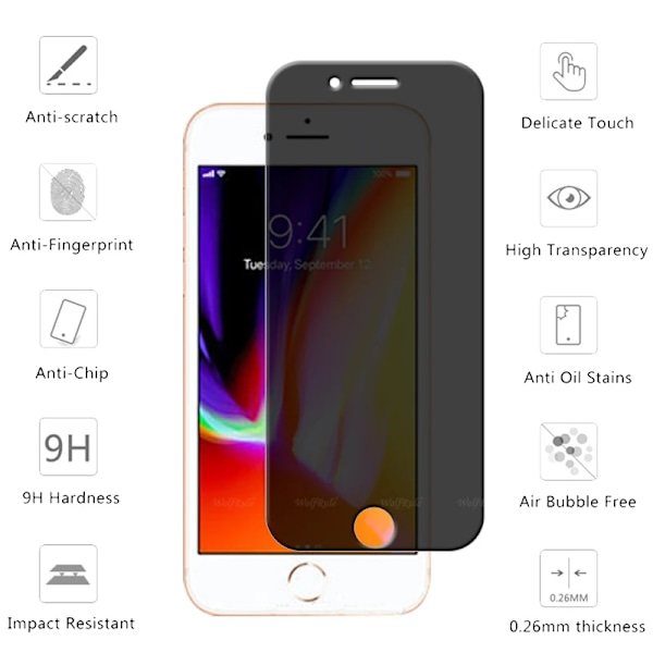 4/3/2/1 st För iPhone 8 Glas iPhone 8 Härdat Glas Telefonskydd Sekretess Anti-Spion Skydd Lim Skärmskydd iPhone 7 8 1 Front Glass For iPhone 8