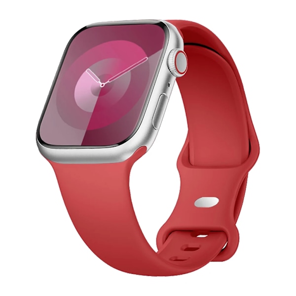 Silikonarmband för Apple Watch Band 40mm 44mm 46mm 45mm 41mm 49mm 38 42 Correa Armband iWatch serie 6 ultra2 7 8 9 se 10 band Rose Red 42 44 45 46 49mm M-L