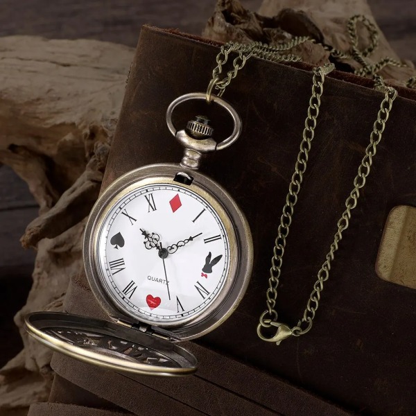Ny brons watch fickur Retro Alice Tema Fick Fob Watch Hänge Halsband Watch Herr Dam Present 2