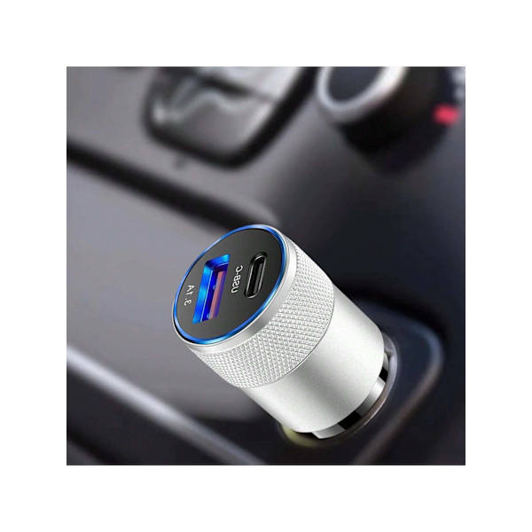 1Pc Usb C Snabb Billaddare, 3.0 Pd Usb C Biladapter 2Ports 3.1A Usb Typ C Bilplugg Kompatibel Med Iphone 15/14/13 Silver