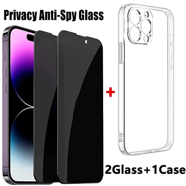 2 st Anti-Privacy Härdat Glas 1 st Telefonfodral Set För iPhone 15 13 14 12 11 Pro Max 16 Plus Skydda Telefonskärm Sekretessfilm For iPhone 15 Plus