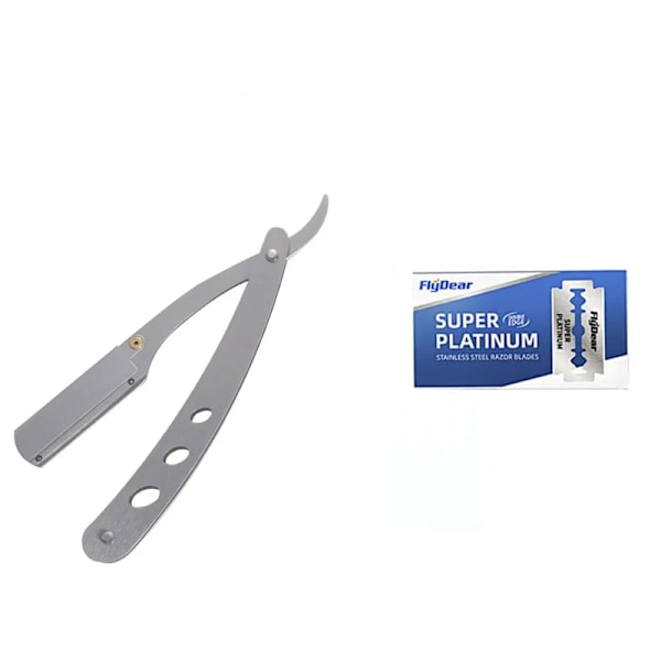 Män Professionell Barber Razor Manuell Rakapparat Rak Kant Rostfritt stål Rakapparat Vikbar Rakning Rakning Med Blad 1razor 10blades