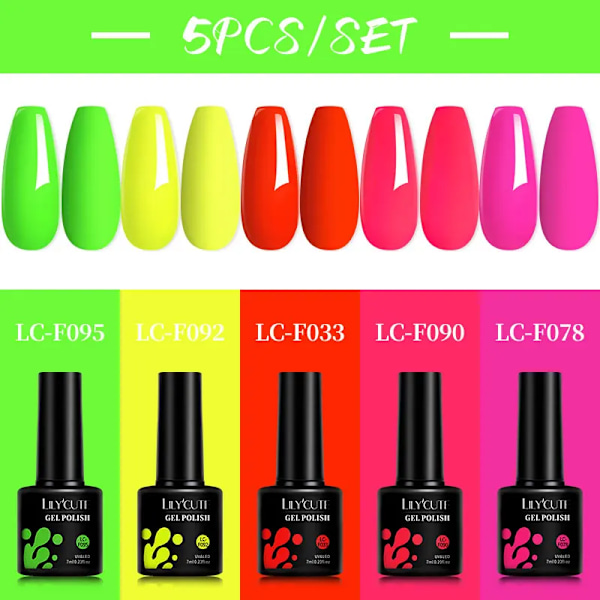 LILYCUTE 5 st/set 7ML Rödbrun Nagelgel DIY Nagelkonst Semi-Permanent UV Gel Polish Långvarig Design Manikyr Kit Tillbehör 241172