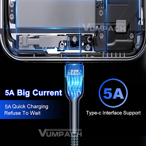 Vumpach USB typ C-kabel Snabbladdningsdatakabel Laddarkabel c För iphone 15 Samsung s21 A51 xiaomi mi 10 redmi huawei Kabel Red 2m