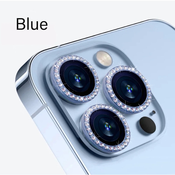Kameraskydd för iPhone 11 12 13 14 15 Pro Max Mini 9H Härdat Glas Skärmskydd Film 14/15 Plus Metallring Spot Drill Blue 15 Pro(3PCS)