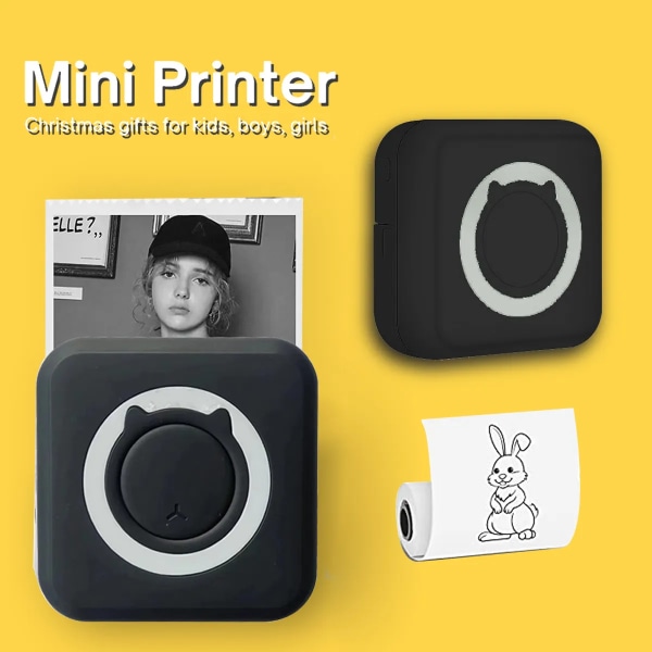 Mini Pocket Printer, Trådlös BT thermal skrivare för foton Kvitton Anteckningar Memo Etikett Qr-koder Bärbar Bläckfri presentskrivare 5Rolls White Paper