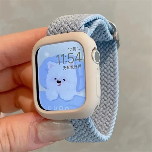 Koreanska Söt Braied Rem Case För Apple Watch Band 49Mm 41Mm 45 44 38 42 Nylon Armband För Iwatch Serie 9 8 7 6 5 4 3 Se 40 Rock-cyan For Series123 42MM