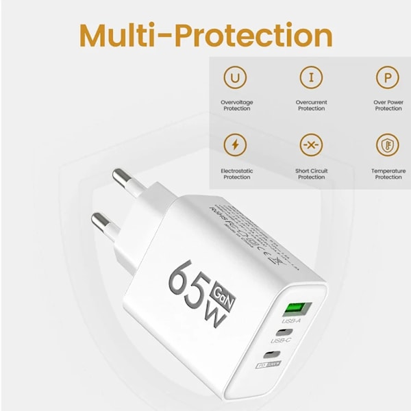 GaN Snabbladdare 65W USB Typ C Laddare EU KR PD 3.0 Snabbladdning För Telefon För iPhone 15 Xiaomi Huawei Samsung black