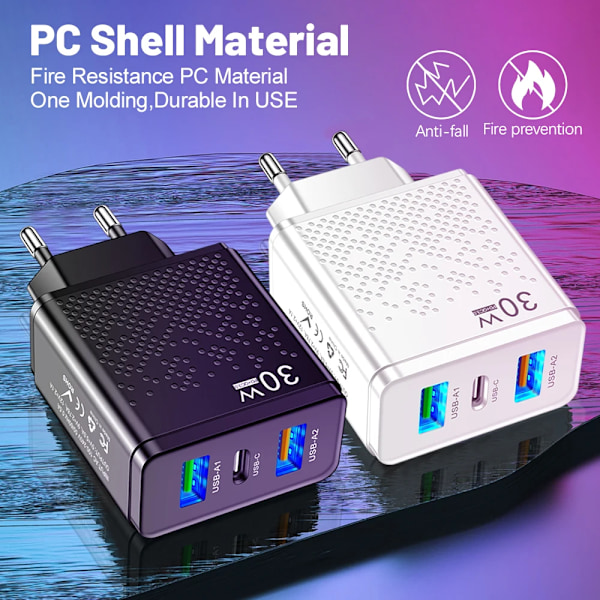 30W USB C Laddare Snabbladdning PD Snabbladdare 3.0 Väggladdare För Telefonadapter För iPhone 15 Xiaomi 13 POCO Samsung Oneplus White EU Plug