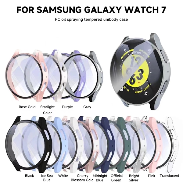 Härdat Glas+Skal för Samsung Galaxy Watch 7 44mm 40mm Skärmskydd Allround Stötfångarskal för Galaxy Watch 7FE 40 44mm RG For Watch 7 44mm
