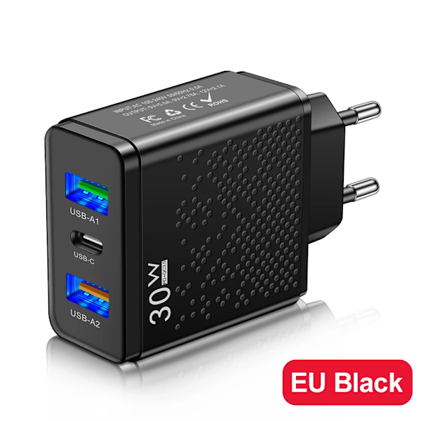 30W USB C Laddare Snabbladdning PD Snabbladdare 3.0 Väggladdare För Telefonadapter För iPhone 15 Xiaomi 13 POCO Samsung Oneplus Black EU Plug