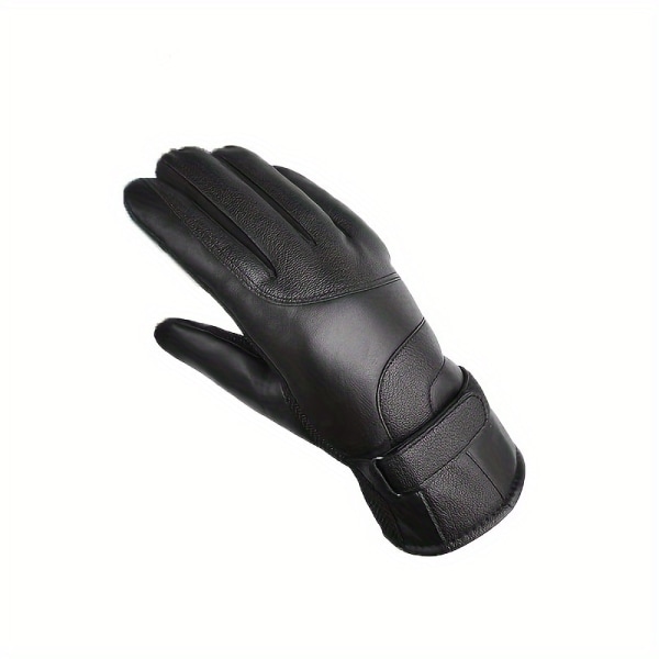1 par halkfria äkta läder handskar för män, fleecefodrade tjocka vindtäta handskar för utomhusskidåkning Cykling Black One Size Fits All