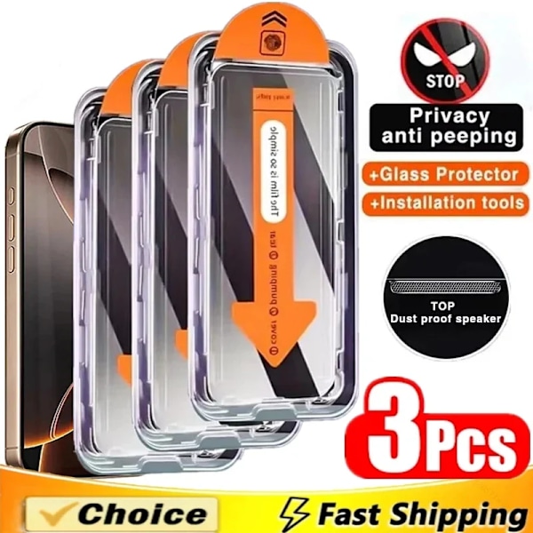 3-pack Dammtät Installation Sekretess Skärmskydd för IPhone 16 14 11 12 13 15 Pro Max 7 8 Plus Mini X XR XS Anti-spion Glas For iPhone 15 Plus Anti Peeping