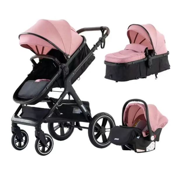 Baby 3 i 1 Ny Bärbar Baby Vikbar Barnvagn Höglandskap Aluminiumram Nyfödd Spädbarnsvagn X1 PINK